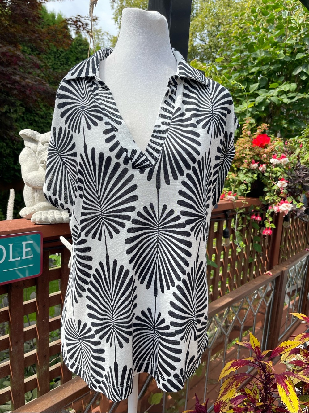 Joie Women’s L Navy White Botanical Palm Print Stretch Tunic Top